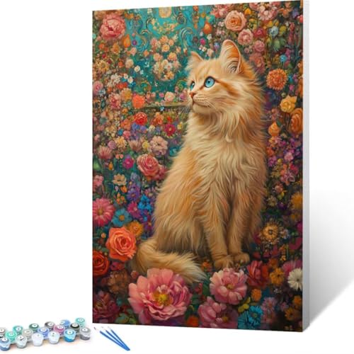 Malen Nach Zahlen Katze, Malen Nach Zahlen Erwachsene, Malen Nach Zahlen Kinder Blume, Pinsel Malen Nach Zahlen, Bastelset Erwachsene DIY für Home Haus Decor Geschenk 70x95 cm (Ohne Rahmen) G- 6 von FANLIGZU