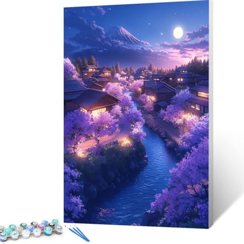 Malen Nach Zahlen Kleine Stadt, Malen Nach Zahlen Erwachsene, Malen Nach Zahlen Kinder Landschaft, Pinsel Malen Nach Zahlen, Bastelset Erwachsene, Home Decor Geschenk 70x95 cm (Ohne Rahmen) B-j8 von FANLIGZU