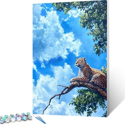 Malen Nach Zahlen Leopard, Malen Nach Zahlen Erwachsene, Malen Nach Zahlen Kinder Baum, Pinsel Malen Nach Zahlen, Bastelset Erwachsene für Home Haus Decor Geschenk 70x95 cm (Ohne Rahmen ) Q - 6 von FANLIGZU