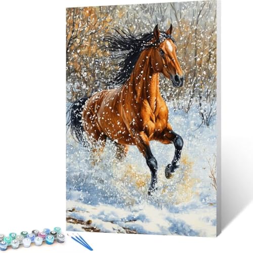 Malen Nach Zahlen Pferd, Malen Nach Zahlen Erwachsene, Malen Nach Zahlen Kinder Winter, Pinsel Malen Nach Zahlen, Bastelset Erwachsene für Home Haus Decor Geschenk 70x95 cm (Ohne Rahmen ) R - 6 von FANLIGZU