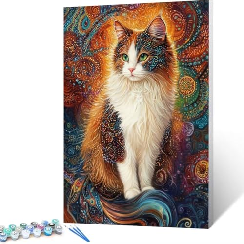 Malen Nach Zahlen Tier, Malen Nach Zahlen Erwachsene, Malen Nach Zahlen Kinder Katze, Pinsel Malen Nach Zahlen, Bastelset Erwachsene DIY für Home Haus Decor Geschenk 70x95 cm (Ohne Rahmen) F- 6 von FANLIGZU