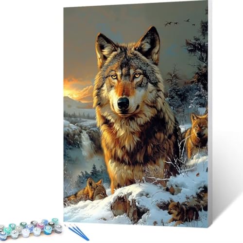 Malen Nach Zahlen Winter, Malen Nach Zahlen Erwachsene, Malen Nach Zahlen Kinder Wolf, Pinsel Malen Nach Zahlen, Bastelset Erwachsene DIY für Home Haus Decor Geschenk 70x95 cm (Ohne Rahmen) N- 6 von FANLIGZU