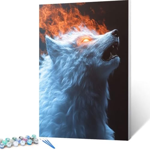 Malen Nach Zahlen Wolf, Malen Nach Zahlen Erwachsene, Malen Nach Zahlen Kinder Tier, Pinsel Malen Nach Zahlen, Bastelset Erwachsene DIY für Home Haus Decor Geschenk 70x95 cm (Ohne Rahmen) A - 6 von FANLIGZU