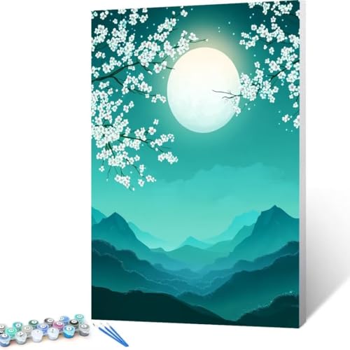 Mond Malen Nach Zahlen Erwachsene, Malen Nach Zahlen DIY Handgemalt Ölgemälde Kit für Anfänger und Erwachsene, Paint by Numbers Basteln mit Pinseln Home Wand Dekor, Ohne Rahmen 100x135 cm Blume S-d2 von FANLIGZU