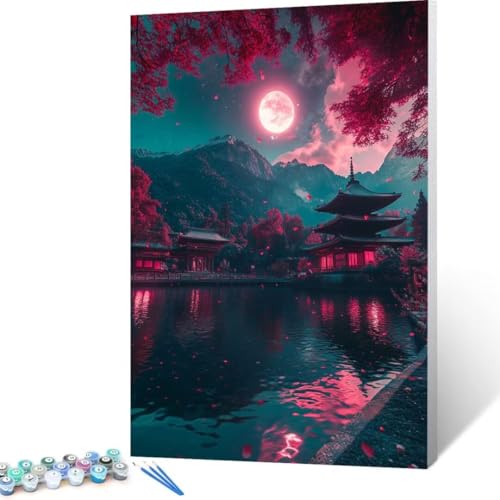 Mond Malen Nach Zahlen Erwachsene, Malen Nach Zahlen DIY Handgemalt Ölgemälde Kit für Anfänger und Erwachsene, Paint by Numbers Basteln mit Pinseln Home Wand Dekor, Ohne Rahmen 100x135 cm River V-g6 von FANLIGZU