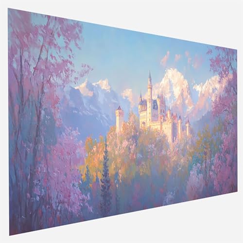 Schloss Malen Nach Zahlen Erwachsene, Malen Nach Zahlen DIY Handgemalt Ölgemälde Kit für Anfänger und Erwachsene, Paint by Numbers Basteln mit Pinseln Home Wand Dekor, 50x100cm Landschaft 4-R-5 von FANLIGZU