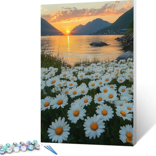 Sonnenuntergang Malen Nach Zahlen Erwachsene, Malen Nach Zahlen DIY Handgemalt Ölgemälde Kit für Anfänger und Erwachsene, Paint by Numbers Basteln mit Pinseln, Home Wand Dekor 50x70cm Blume I - 4 von FANLIGZU