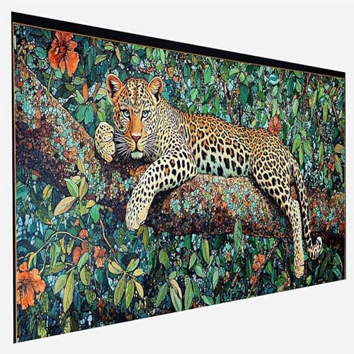 Tier Malen Nach Zahlen Erwachsene, Malen Nach Zahlen DIY Handgemalt Ölgemälde Kit für Anfänger und Erwachsene, Paint by Numbers Basteln mit Pinseln Home Wand Dekor, Ohne Rahmen 50x100cm Leopard 9-C-Y von FANLIGZU