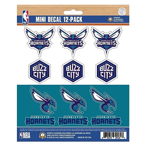 Charlotte Hornets Mini-Aufkleber, 12,7 x 15,9 cm, 12 verschiedene Logos/Wordmarken, 12 Stück von FANMATS