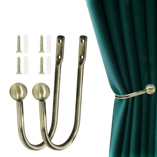 FANNAS 2 Stück Raffhalter Gardinen Dekorativer Metall Vorhang Raffhalter Haken Wandbefestigung U-Form Raffbügel Vorhänge Tieback Hooks für Schlafzimmer Wohnzimmer Bäder Büros Cafés (Bronze) von FANNAS