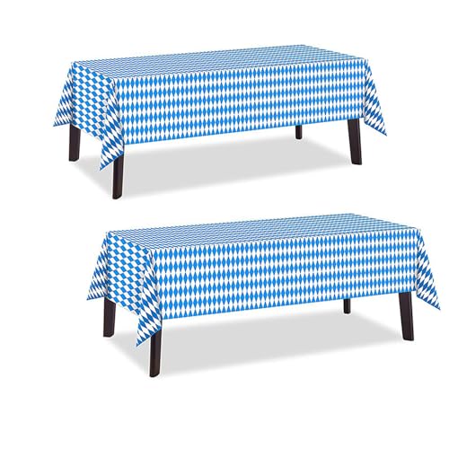 FANOST 2 Stück Oktoberfest Tischdecke Bayerische Tischtuch, 137x274cm Oktoberfest Tischdecke Bayerische Tischdeko, Blau Weiß Tischdecke Oktoberfest Dekoration Zubehör von FANOST