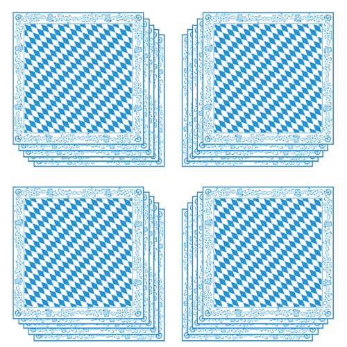 FANOST 40 Stück Bayerische Servietten Oktoberfest Deko Servietten, Servietten Blau Weiß, 33 x 33 cm, Servietten Bayrische Party, Bayrische Deko Servietten, Bayern Papierservietten von FANOST