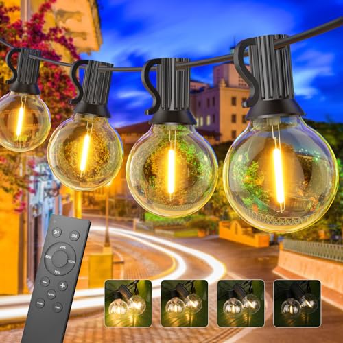 FANSANMY Lichterkette Außen, 30M Dimmbar Lichterkette Outdoor mit Fernbedienung, 50+2 Bruchsicheren Birnen, IP45 Wasserdicht, Outdoor Lichterkette 2700K Warmweiß, Für Garten, Terrasse, Bistro, Haus von FANSANMY