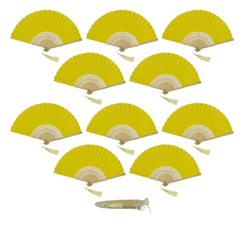 10 Stück Papier-Handfächer mit Quaste und Bambusrippen der Güteklasse A für Frauen Mädchen Sommer Party Favor Geburtstag Hochzeit Geschenk (grünlich-gelb) von FANSOF.FANS