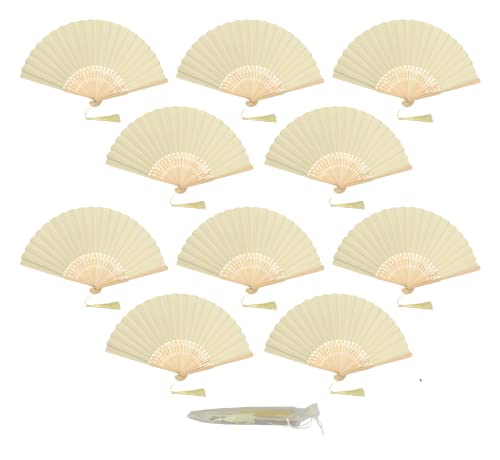 FANSOF.FANS 10 Stück Papier Handheld Faltfächer mit Quaste und Grade A Bambusrippen für Frauen Mädchen Sommer Party Favor Geburtstag Hochzeit Geschenk (Elfenbein) von FANSOF.FANS