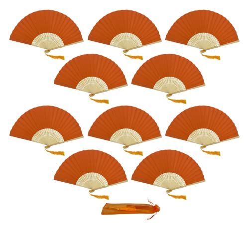 10 Stück Papierfächer mit Quaste und Bambusrippen der Klasse A für Frauen Mädchen Sommer Party Gastgeschenk Geburtstag Hochzeit Geschenk (Orange) von FANSOF.FANS