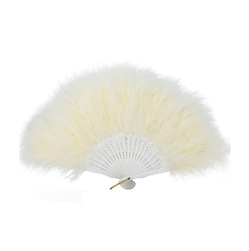 FANSofFANS Marabou Feder Hand Fan 45cm, Ausgefallenes Kleid Hochzeit Party Gefallen Geschenk Outdoor Vintage Tanz Fotoshooting (Elfenbein) von FANSOF.FANS