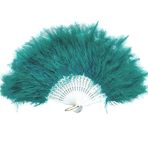 FANSofFANS Marabou Feder Hand Fan 45cm, Ausgefallenes Kleid Hochzeit Party Gefallen Geschenk Outdoor Vintage Tanz Fotoshooting (Türkis) von FANSOF.FANS