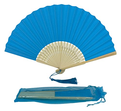 Faltfächer aus Papier mit Quaste und Bambus-Rippen der Klasse A für Frauen und Mädchen, Sommerparty, Gastgeschenk, Geburtstag, Hochzeit, Geschenk (Himmelblau) von FANSOF.FANS