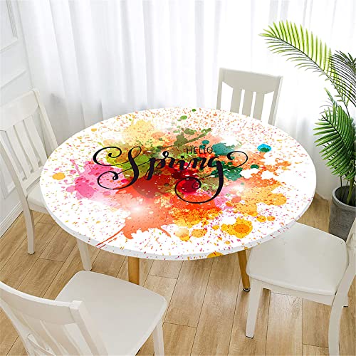 FANSU 3D Frühling Blatt Runde Tischdecke Elastisch Abwaschbar für Draußen Rund Tischdecken Wasserdicht Tischdecken Lotuseffekt Tischtuch für Outdoor Garten (Graffiti Bunt,Durchmesser 90cm) von FANSU