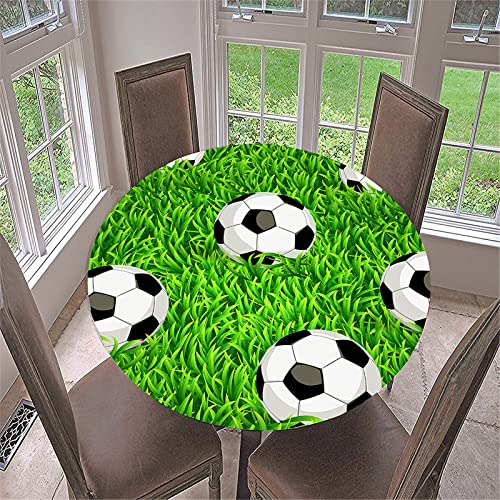 FANSU 3D Fußball Runde Tischdecke Elastisch Abwaschbar für Draußen Rund Tischdecken Wasserdicht Tischdecken Lotuseffekt Tischtuch für Outdoor Garten (Gras fußball,Durchmesser 120cm) von FANSU