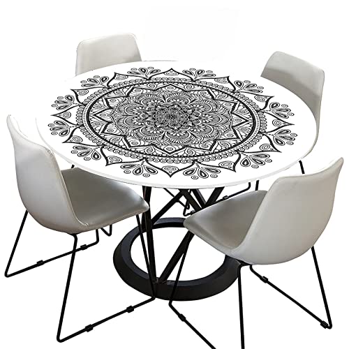 FANSU 3D Mandala Runde Tischdecke Abwaschbar, Wasserdicht Elastische Lotuseffekt Tischdecken Fleckschutz Abwischbar Tischtuch für Küchentisch Garten (Mandala Böhmen,Durchmesser 120cm) von FANSU