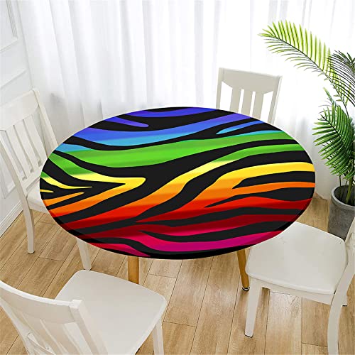 FANSU 3D Regenbogen Runde Tischdecke Abwaschbar, Wasserdicht Elastische Lotuseffekt Tischdecken Fleckschutz Abwischbar Tischtuch für Küchentisch Garten (Regenbogen Leoparden,Durchmesser 110cm) von FANSU