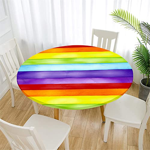 FANSU 3D Regenbogen Runde Tischdecke Abwaschbar, Wasserdicht Elastische Lotuseffekt Tischdecken Fleckschutz Abwischbar Tischtuch für Küchentisch Garten (Regenbogen Planke,Durchmesser 110cm) von FANSU