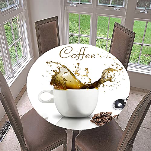 FANSU 3D Runde Tischdecke Abwaschbar, Kaffee Motiv Wasserdicht Elastische Lotuseffekt Tischdecken Fleckschutz Abwischbar Tischtuch für Küchentisch Garten (Kaffeetasse,Durchmesser 150cm) von FANSU