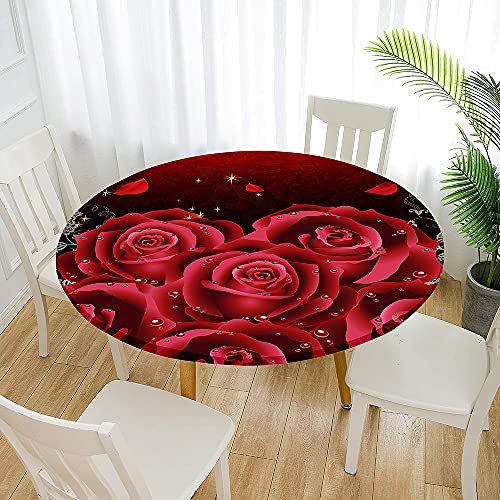 FANSU 3D Runde Tischdecke Abwaschbar, Rosen Motiv Wasserdicht Elastische Lotuseffekt Tischdecken Fleckschutz Abwischbar Tischtuch für Outdoor Küchentisch Garten (Glühen,Durchmesser 100cm) von FANSU