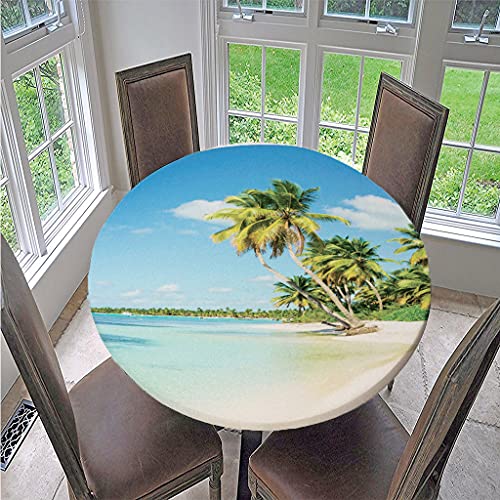 FANSU 3D Runde Tischdecke Wasserabweisende, Blauer Strand Muster Abwaschbar Garten Tischdecke rutschfest Abwischbare Wachstuch Desktop Dekorative Tuch Hotel Bankett Party (Grüner Strand,150cm) von FANSU