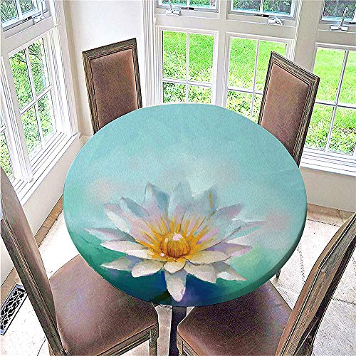 FANSU 3D Tischdecke Rund Abwaschbar, Elegante Blumen Druck Wasserdicht Elastische Ränder Tischdecken Fleckschutz Ölfest Tischdecke für Garten Outdoor Deko (Weiß,130cm) von FANSU