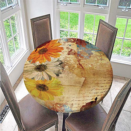 FANSU 3D Tischdecke rund Abwaschbar, Wasserdicht Runde Wachstuchtischdecke mit Frische Blumen Druck, Pflegeleicht Fleckschutz Ölfest Abwaschbar Outdoor Garten Deko (Vintage,200cm) von FANSU