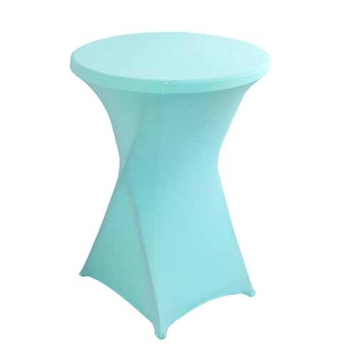 FANSU Cocktail Bar Tischdecke, Stretch Tischdecke Cocktail Party Elegant Stehtisch Husse für Bistrotisch, 4 Fußtaschen Rund Stehtischhusse für Dekoration Hochzeit (Blassblau,70x110cm) von FANSU