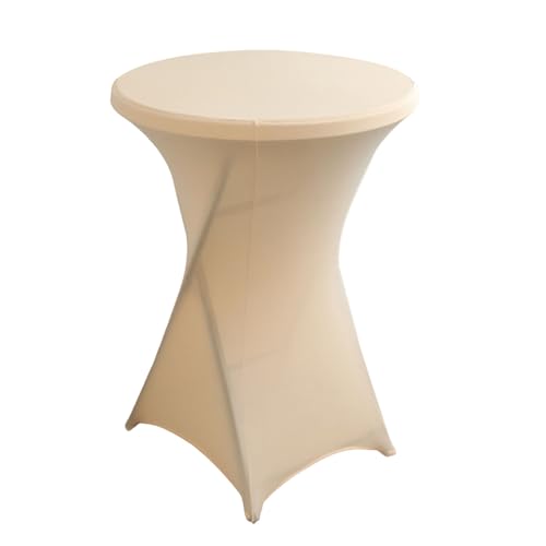 FANSU Cocktail Bar Tischdecke, Stretch Tischdecke Cocktail Party Elegant Stehtisch Husse für Bistrotisch, 4 Fußtaschen Rund Stehtischhusse für Dekoration Hochzeit (Champagner,80x110cm) von FANSU