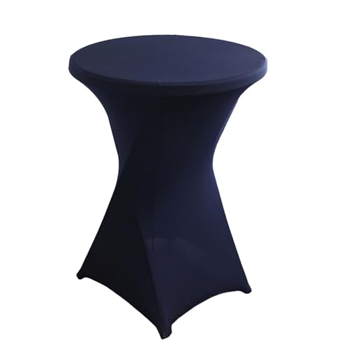 FANSU Cocktail Bar Tischdecke, Stretch Tischdecke Cocktail Party Elegant Stehtisch Husse für Bistrotisch, 4 Fußtaschen Rund Stehtischhusse für Dekoration Hochzeit (Marineblau,80x110cm) von FANSU