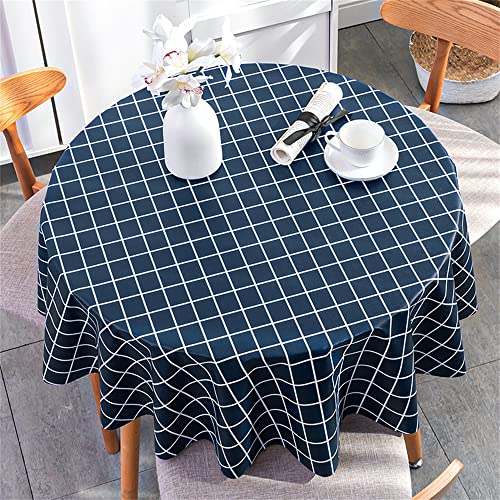 FANSU Einfach Kariert Tischdecke Runde aus PVC Abwischbare Wasserdicht Ölbeständig Plastik Plaid Tischdecke Außenbereich Wachstuch Tischtuch, Runde Tischdekoration (120cm,Navy blau) von FANSU