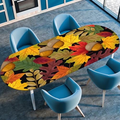 FANSU Herbst Ovale Tischdecke Garten Abwaschbar mit Elastischem Rand,für Outdoor Gartentischdecke Elastisch für Küche, Esszimmer, Picknick, Party (132cmx229cm（52"x90"）,Ahornblatt) von FANSU