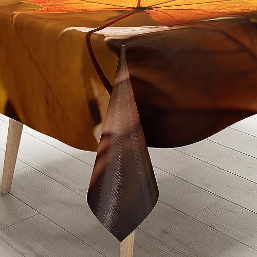 FANSU Herbst Tischdecke Tischwäsche, 3D Ahornblatt Rechteckige Abwaschbar Tischtuch Draussen Küchentischabdeckung für Garten Küche Outdoor Dekoration (100x140cm,Golden) von FANSU