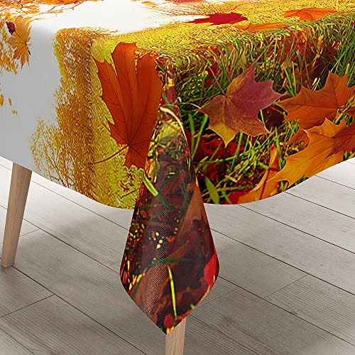 FANSU Herbst Tischdecke Tischwäsche, 3D Ahornblatt Rechteckige Abwaschbar Tischtuch Draussen Küchentischabdeckung für Garten Küche Outdoor Dekoration (140x140cm,Baum) von FANSU