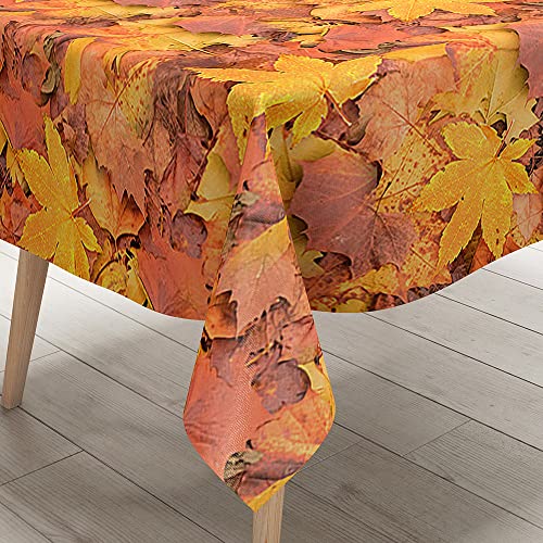 FANSU Herbst Tischdecke Tischwäsche, 3D Ahornblatt Rechteckige Abwaschbar Tischtuch Draussen Küchentischabdeckung für Garten Küche Outdoor Dekoration (140x140cm,Gelb) von FANSU