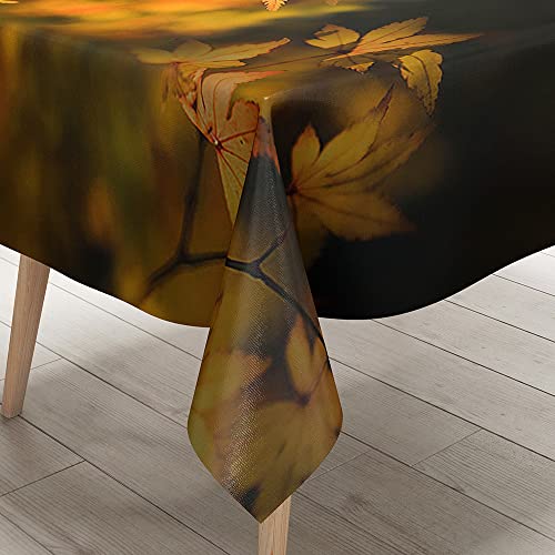 FANSU Herbst Tischdecke Tischwäsche, 3D Ahornblatt Rechteckige Abwaschbar Tischtuch Draussen Küchentischabdeckung für Garten Küche Outdoor Dekoration (140x200cm,Schwarz) von FANSU