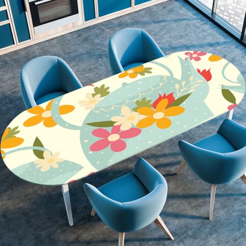 FANSU Ovale Tischdecke 3D-Pflanzen Garten Abwaschbar mit Elastischem Rand,für Outdoor Gartentischdecke Elastisch für Küche, Esszimmer, Picknick, Party (107cmx152cm（42"x60"）,Blumen) von FANSU