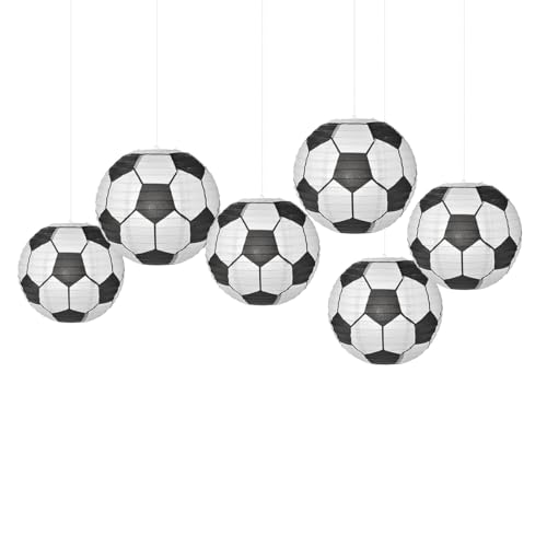 FANSU Papierlaterne Deko, Papierlaternen Set Papier Laterne Rund 6 Stück Fußballdruck Hängende Papierlaternen Papier Laternen Feier Lampion Dekorative Hochzeit Geburtstag Garten (25cm,Fußball) von FANSU