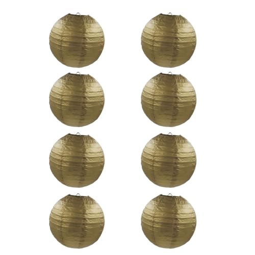 FANSU Papierlaterne Deko, Papierlaternen Set Papier Laterne Rund 8 Stück Hängende Papierlaternen Papier Laternen Feier Lampion Partydekorationen für Dekorative (8 Zoll (20 cm),Gold) von FANSU