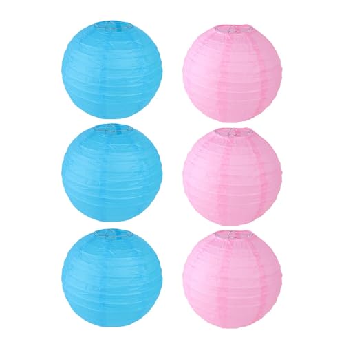 FANSU Papierlaterne Deko, Papierlaternen Set Papier Laterne Rund Hängende Papierlaternen 6 Stück Bunt Papier Laternen Feier Lampion Partydekorationen für Dekorative Hochzeit (40cm,Blau Rosa) von FANSU