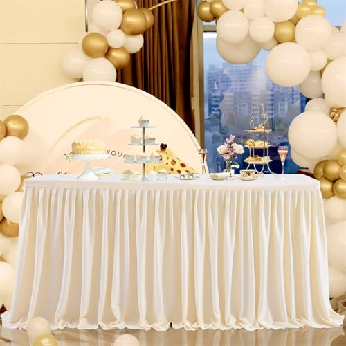 FANSU Party Deko Tischrock, Tischröcke Tisch Rock Tüll Tischrock Tischdekoration, Einfache Montage und Wiederverwendbar, für Geburtstag Kuchen Hochzeit Babyparty (14FT/427x77cm,Cremeweiß C) von FANSU