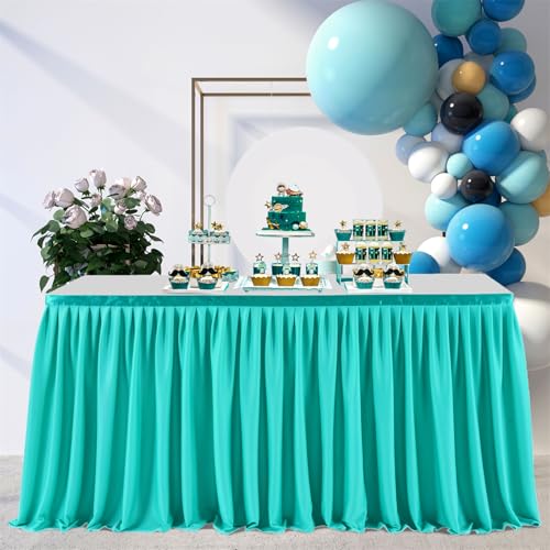 FANSU Party Deko Tischrock, Tischröcke Tisch Rock Tüll Tischrock Tischdekoration, Einfache Montage und Wiederverwendbar, für Geburtstag Kuchen Hochzeit Babyparty (14FT/427x77cm,Cyan Farbe) von FANSU