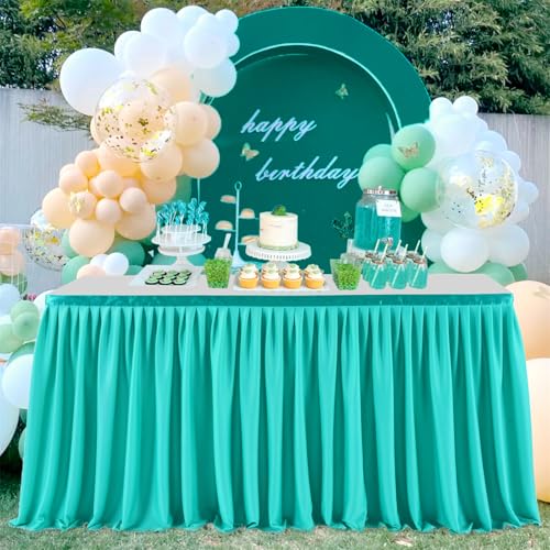 FANSU Party Deko Tischrock, Tischröcke Tisch Rock Tüll Tischrock Tischdekoration, Einfache Montage und Wiederverwendbar, für Geburtstag Kuchen Hochzeit Babyparty (14FT/427x77cm,Cyan Farbe C) von FANSU