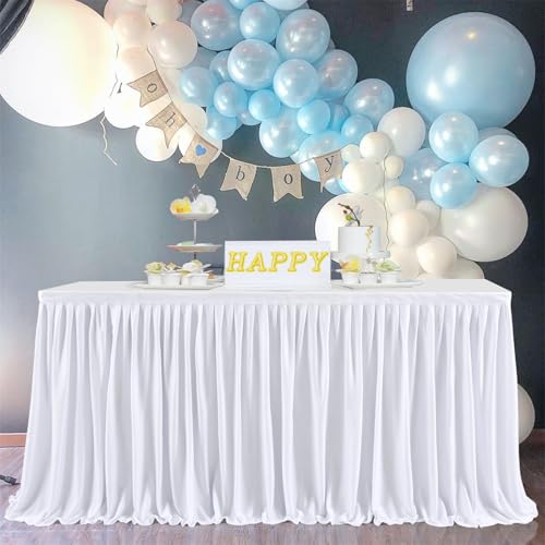 FANSU Party Deko Tischrock, Tischröcke Tisch Rock Tüll Tischrock Tischdekoration, Einfache Montage und Wiederverwendbar, für Geburtstag Kuchen Hochzeit Babyparty (4FT/122x77cm,Weiß) von FANSU